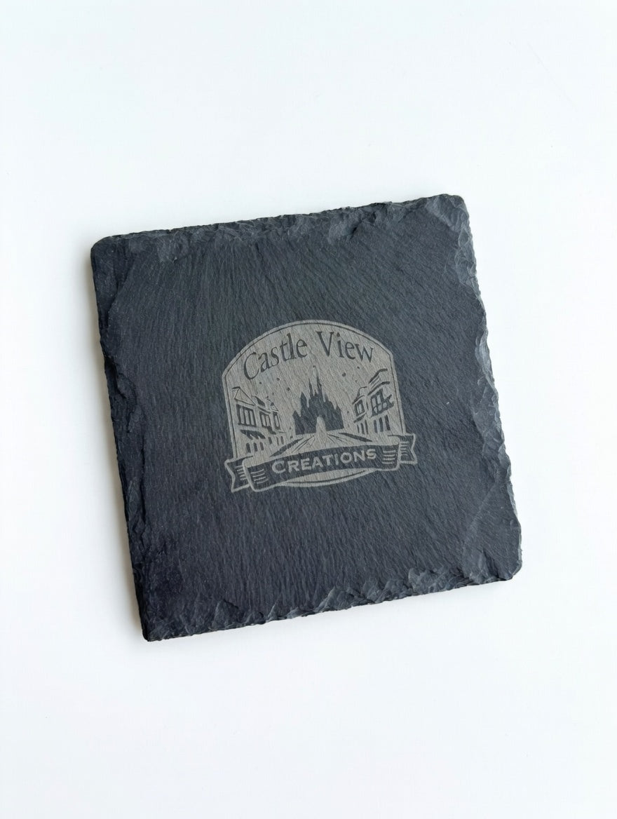 Personalized Laser Engraved Slate Coaster – Elegant Custom Home Bar & Table Decor