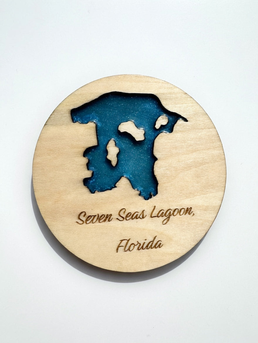 Laser Laser Cut Magical Lakes Layered Coaster Set (4) – Enchanted Water Scene Functional Home Decor
