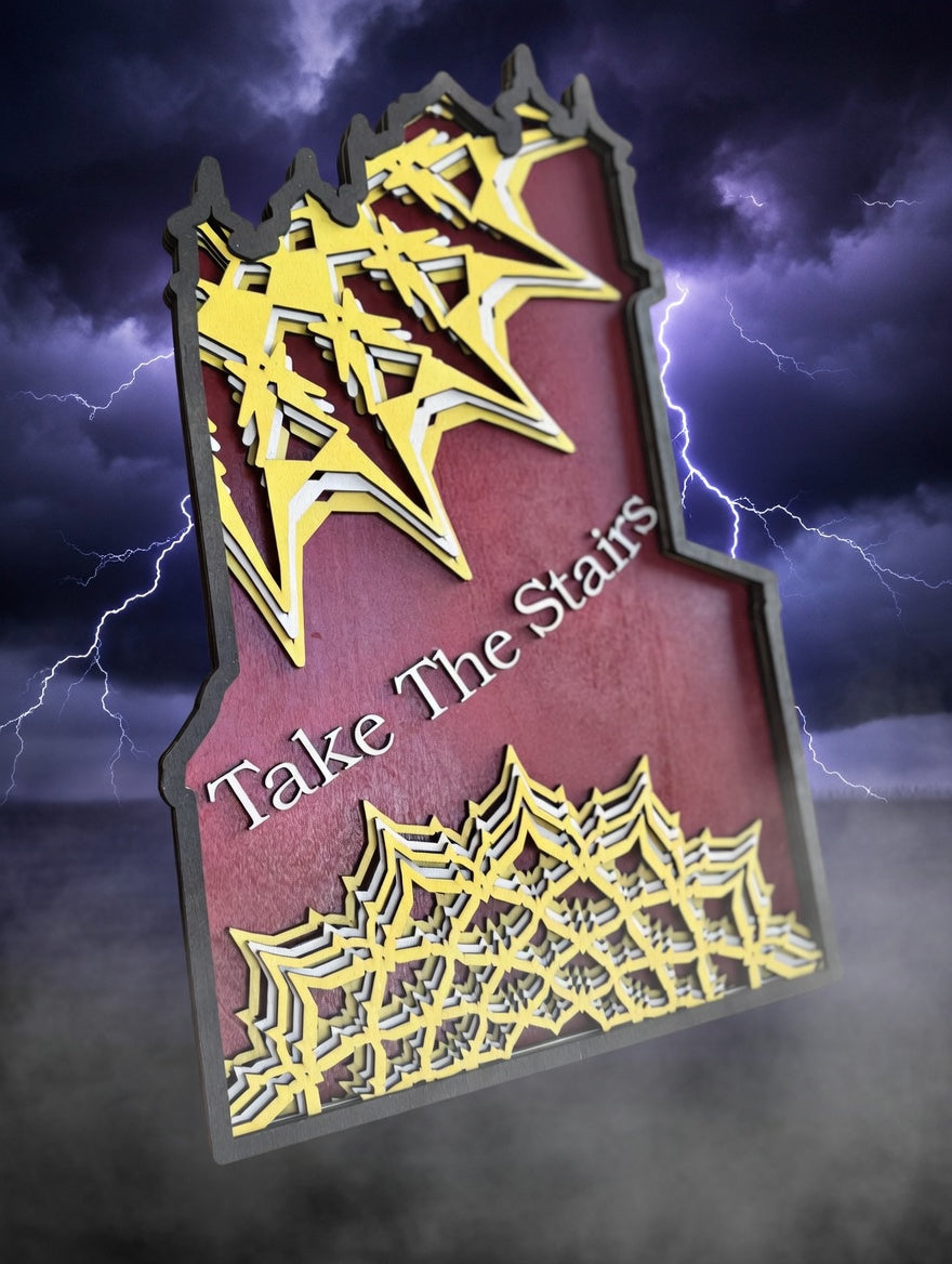 Tower of Terror "Take The Stairs"  Wall Art | Disney Inspired Layered Wood Sign | Lightning Spooky Disney Home Decor