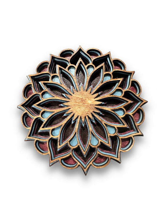 Layered Wooden Mandala Coaster Set (4) | Laser Cut Drink Coaster | Handmade Wood Table Decor | Rustic Housewarming Gift