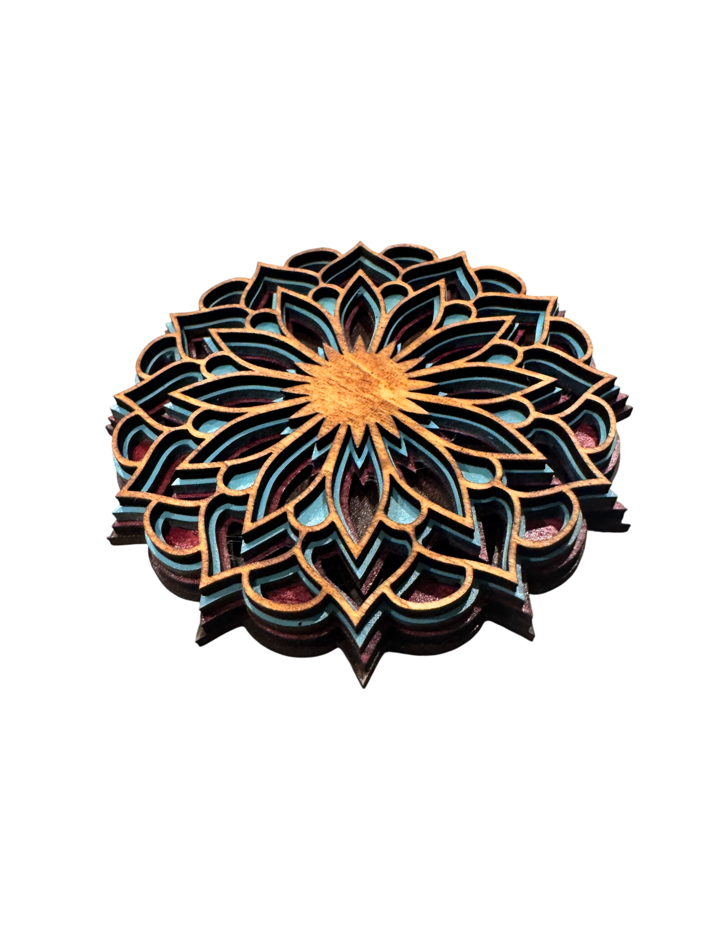 Layered Wooden Mandala Coaster Set (4) | Laser Cut Drink Coaster | Handmade Wood Table Decor | Rustic Housewarming Gift