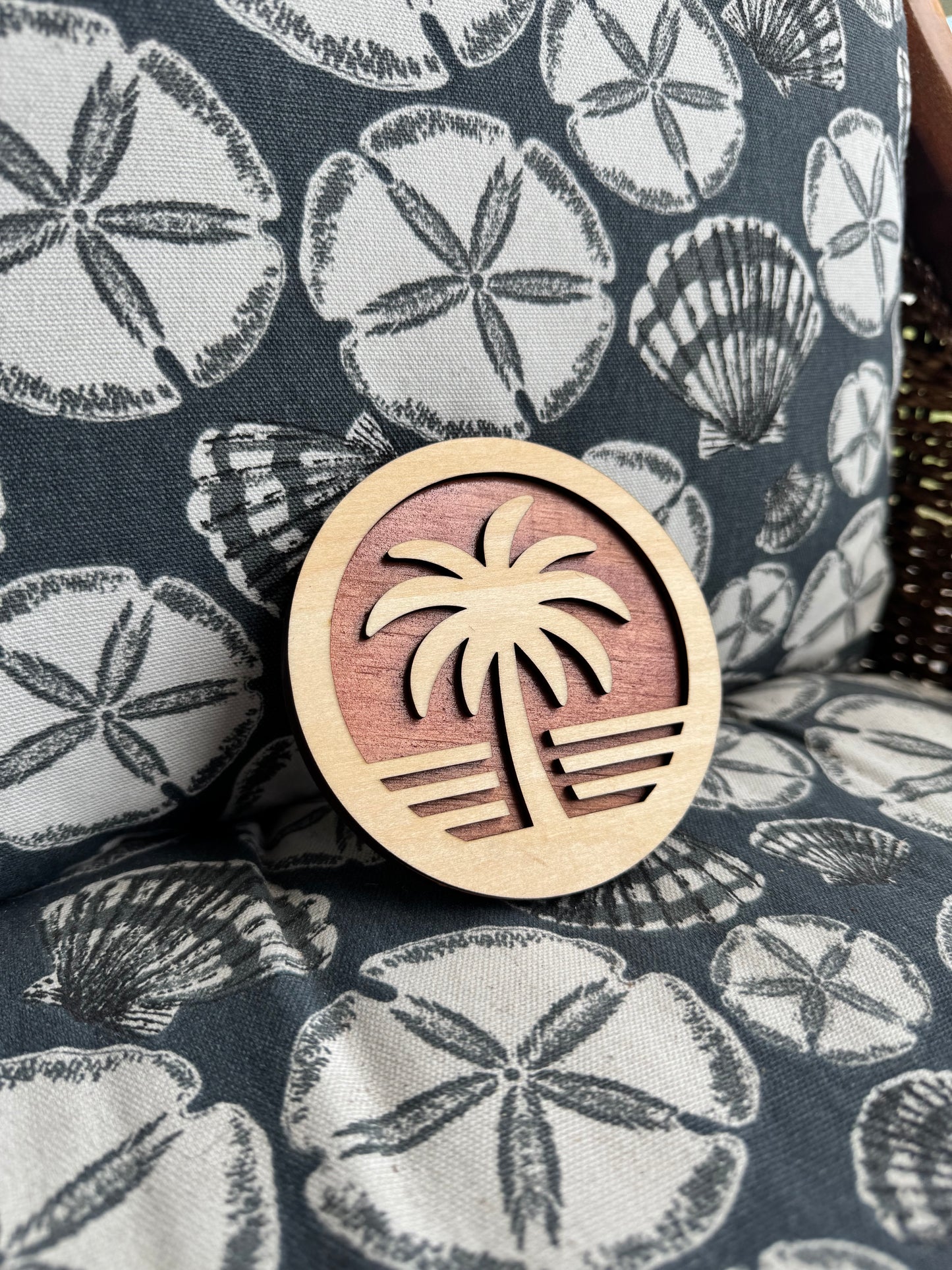 Laser Cut Florida Palm Layered Coaster Set (4) – Tropical Beach Functional Home Decor