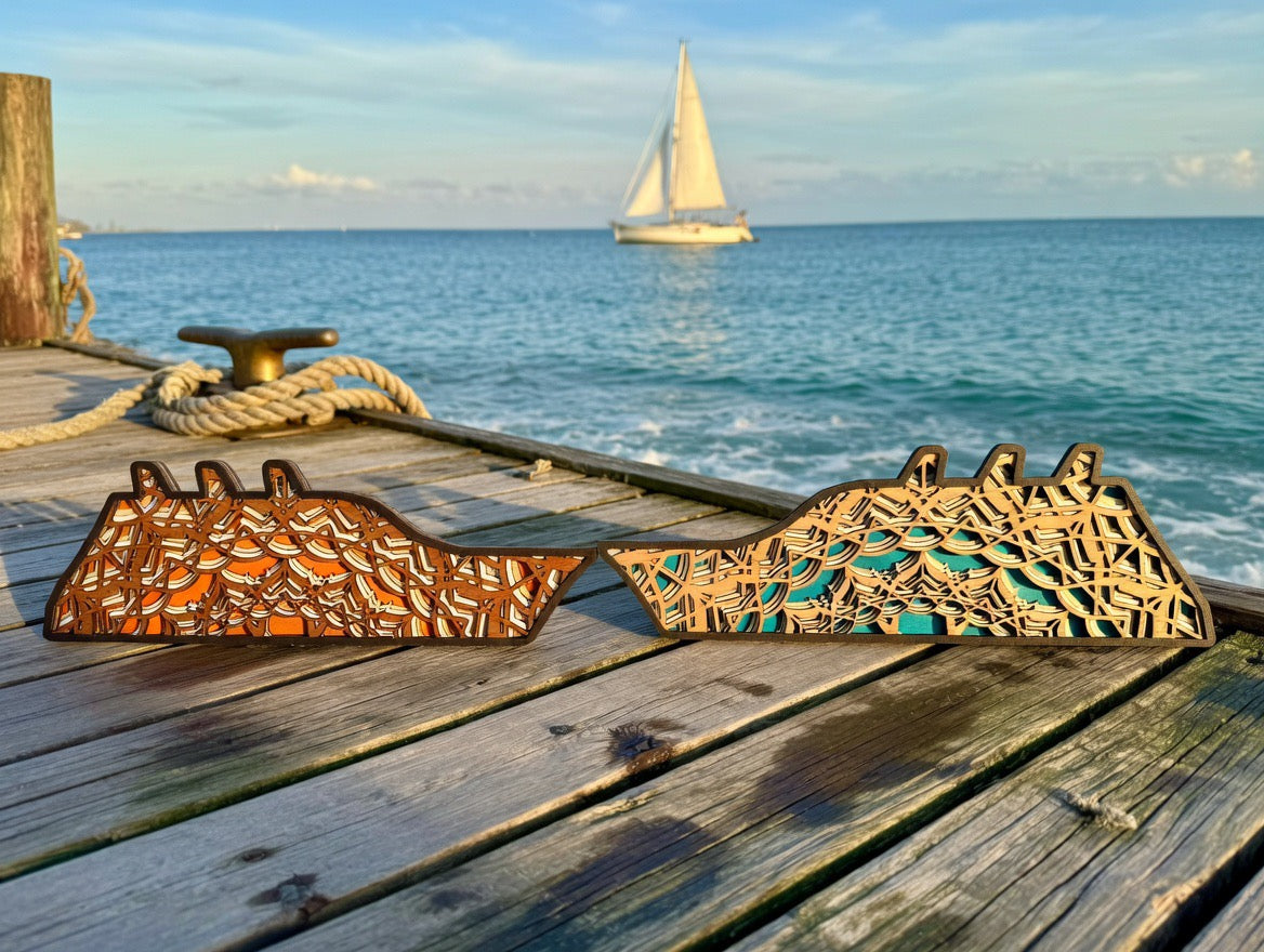 Laser Cut Sail Away Duo Layered Wall Art Set – Matching Orange & Blue Sailboat Enchanted Wall Decor