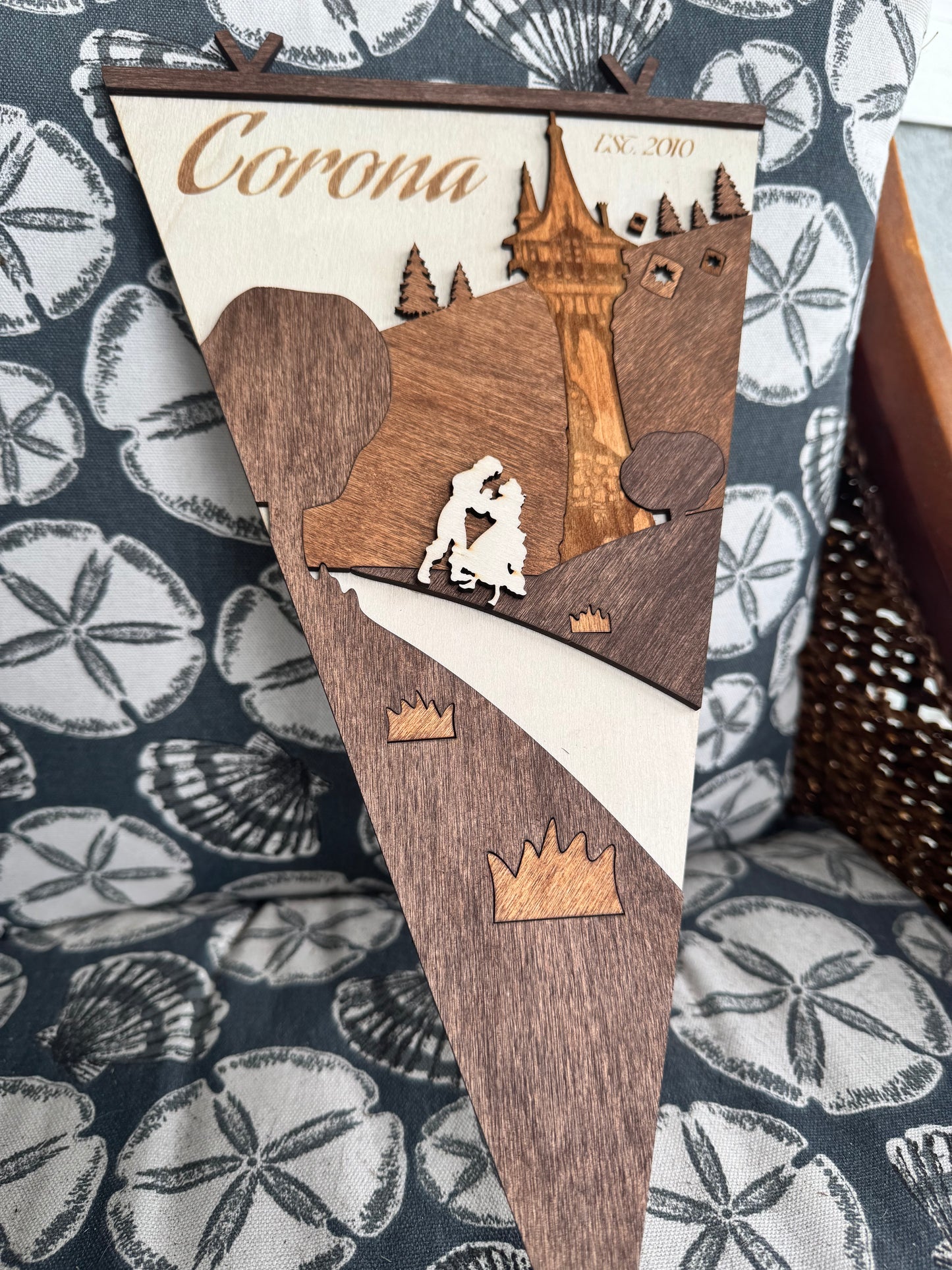 Rapunzel Inspired Wood Pennant Flag | Fairytale Princess Wall Decor | Layered Wooden Banner for Bedroom, Nursery & Fantasy Room Decor