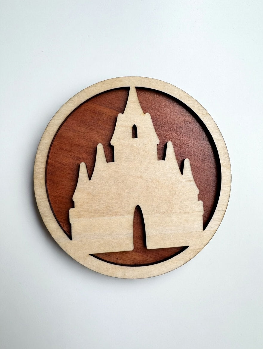 WDW Inspired Layered Wood Coaster Set (4) | Four Park Drink Coasters | Laser Cut Travel & Vacation Home Decor