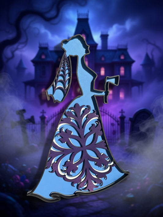 Haunted Mansion Bride Layered Wood Art | Disney Spooky Gothic Wall Decor | Laser Cut Ghost Bride Silhouette
